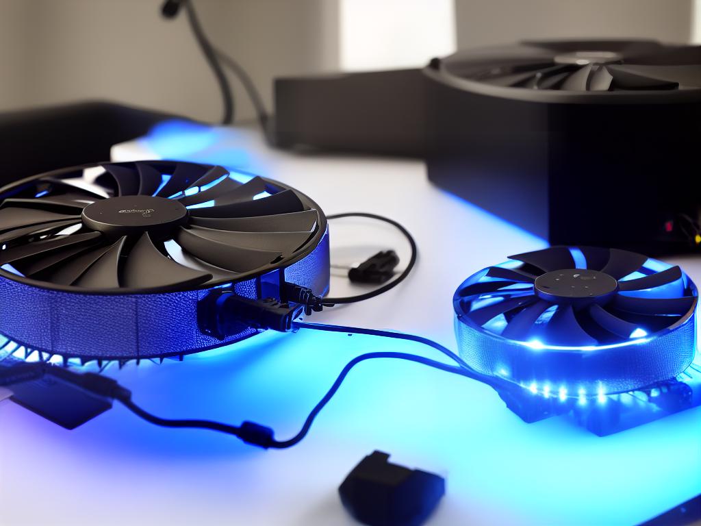 An image of a cooling fan next to a projector, demonstrating the importance of AV cooling systems to protect equipment from overheating.