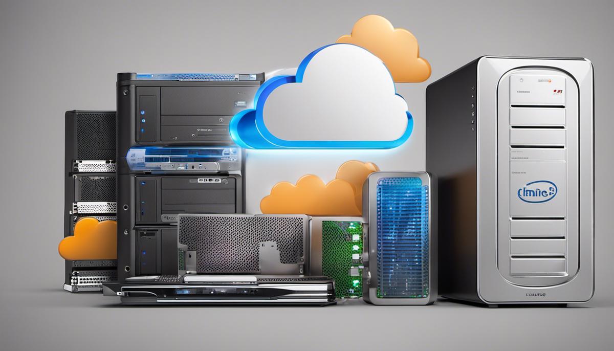A depiction of different backup methods with external hard drive, cloud storage, and online backup options.