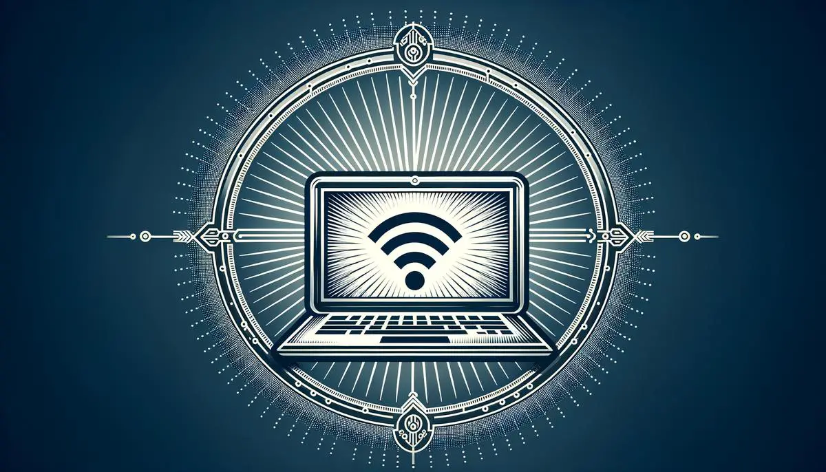 A realistic image of a laptop with a Wi-Fi symbol, showcasing the concept of troubleshooting Wi-Fi connection issues.