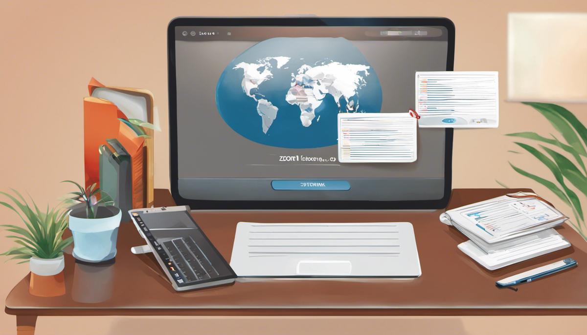 Illustration of using Zoom on a laptop for a virtual meeting